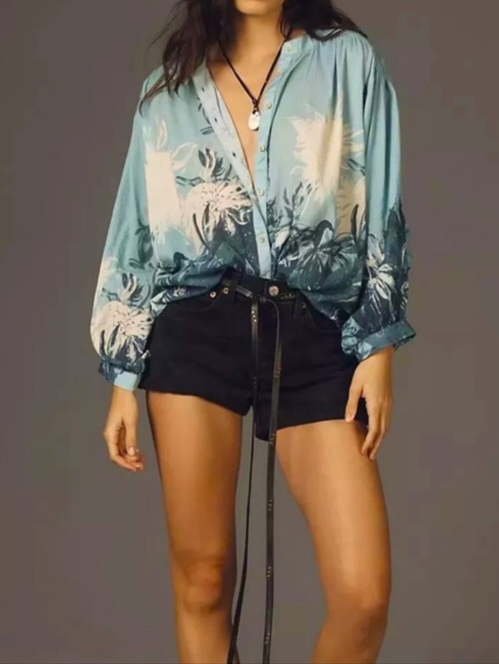Anthropologie Blue Floral Button-Up Blouse
